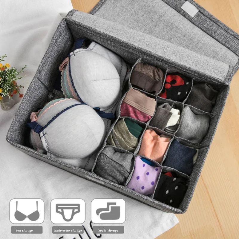 

13 Grids Storage Boxes Underwear Bras Sorting Organizer Box Socks Storage Organizer Dormitory Washable Dust Cover Storage Bag