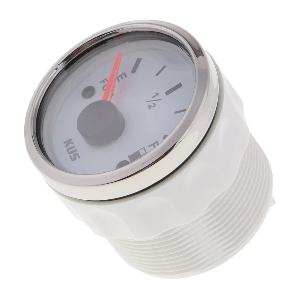 0-190 Ohm 12V Fuel Level Gauge 2 inch 52mm, Waterproof Stainless Stress Bezel for Marine Car Truck RV - White
