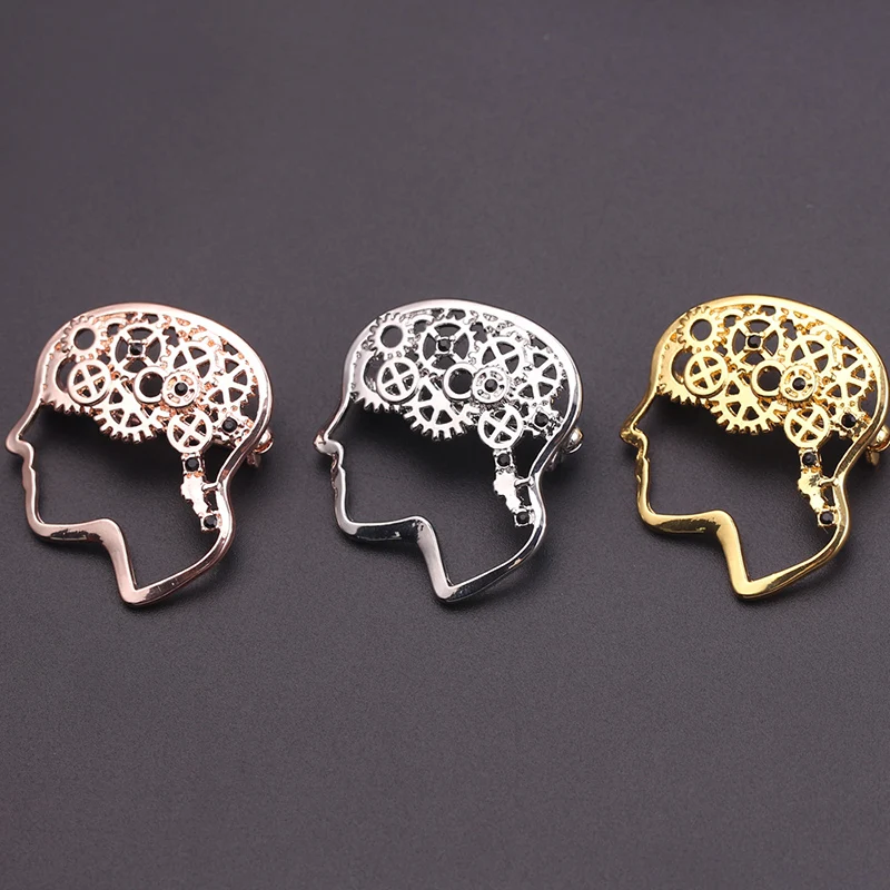Fashion Brooch Pin Badge Gold/Silver/Rose-Gold Color Brain Symbol Brooch Pin Jewelry Women Accessories Gift