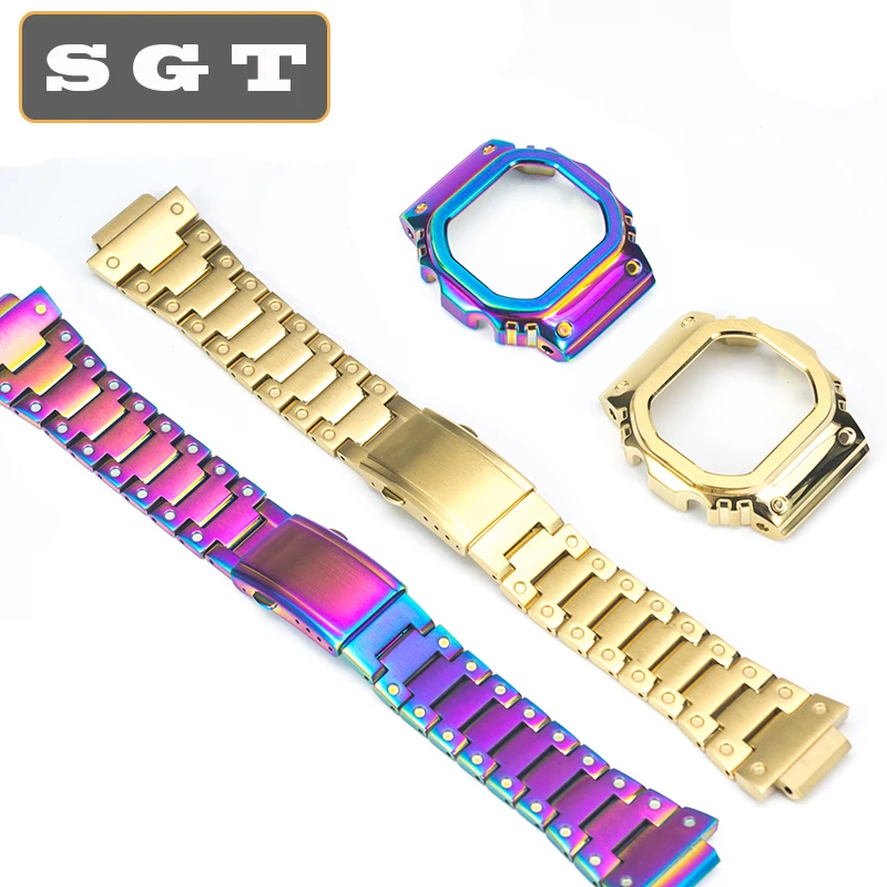 

Watch band for DW5600 GW-5000 5035 GW-M5610 316L stainless steel high quality watchband and case metal strap steel belt tools