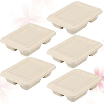 

5PCS 800ML Disposable Pulp Lunch Box Biodegradable Takeout Containers Eco-friendly Doggy Boxes with Lid for Home Kitchen (Three
