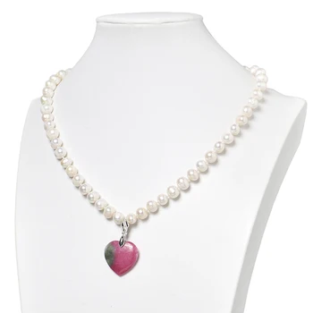 

8-9mm Natural Freshwater Pearls Diy Necklace with 25x24x6mm Heart Shape Pendant Making For Statement Women 18inch H500