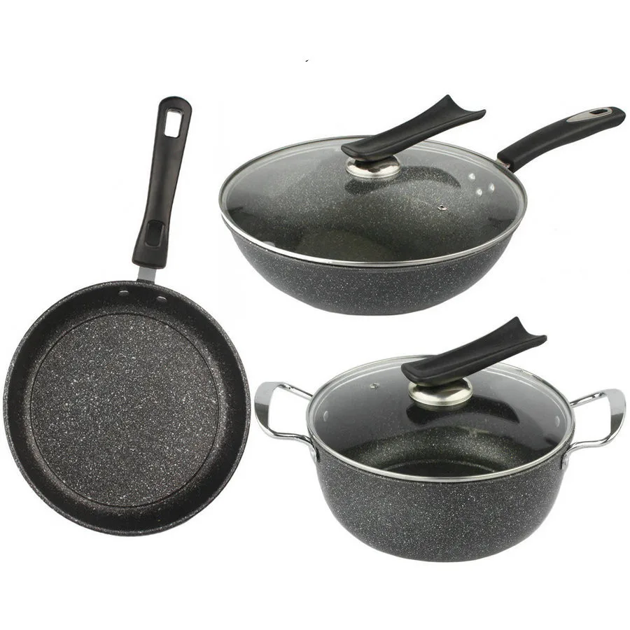 Maifanshi non-stick wok three-piece set of 6 - Цвет: Черный