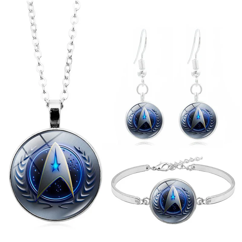 Фильм звезда Trek стеклянный кабошон Модный Ювелирный Набор серебряное ожерелье браслет набор бижутерии из серег для женщин Подарки - Окраска металла: XHTZ0660