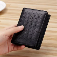 

Man's High Quality New Sheepskin Woven Genuine Leather Luxury Designer Business Card Holder Wholesale 2022 New Hit Black Wallet