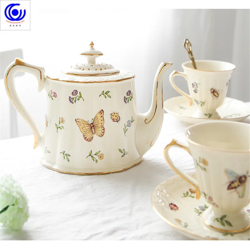 French Gold Garden European Ceramic Goldpainted Coffee Cups And