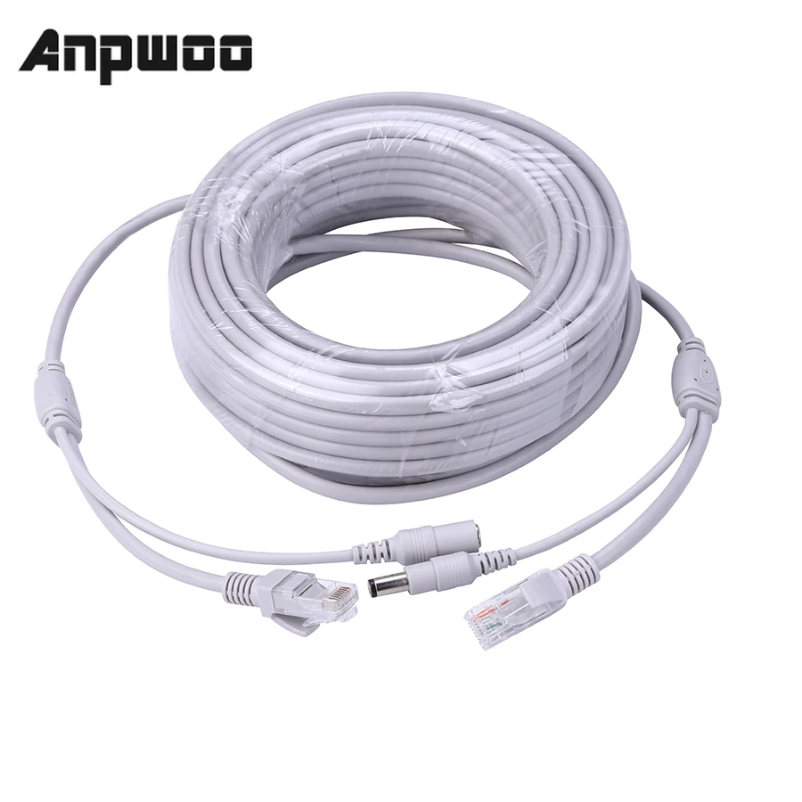 ANPWOO 5M/10M/20M/30M opcional, 2,1mm/5,5mm jack RJ45 + DC de extensión Ethernet Cable CCTV para cámaras IP sistema NVR