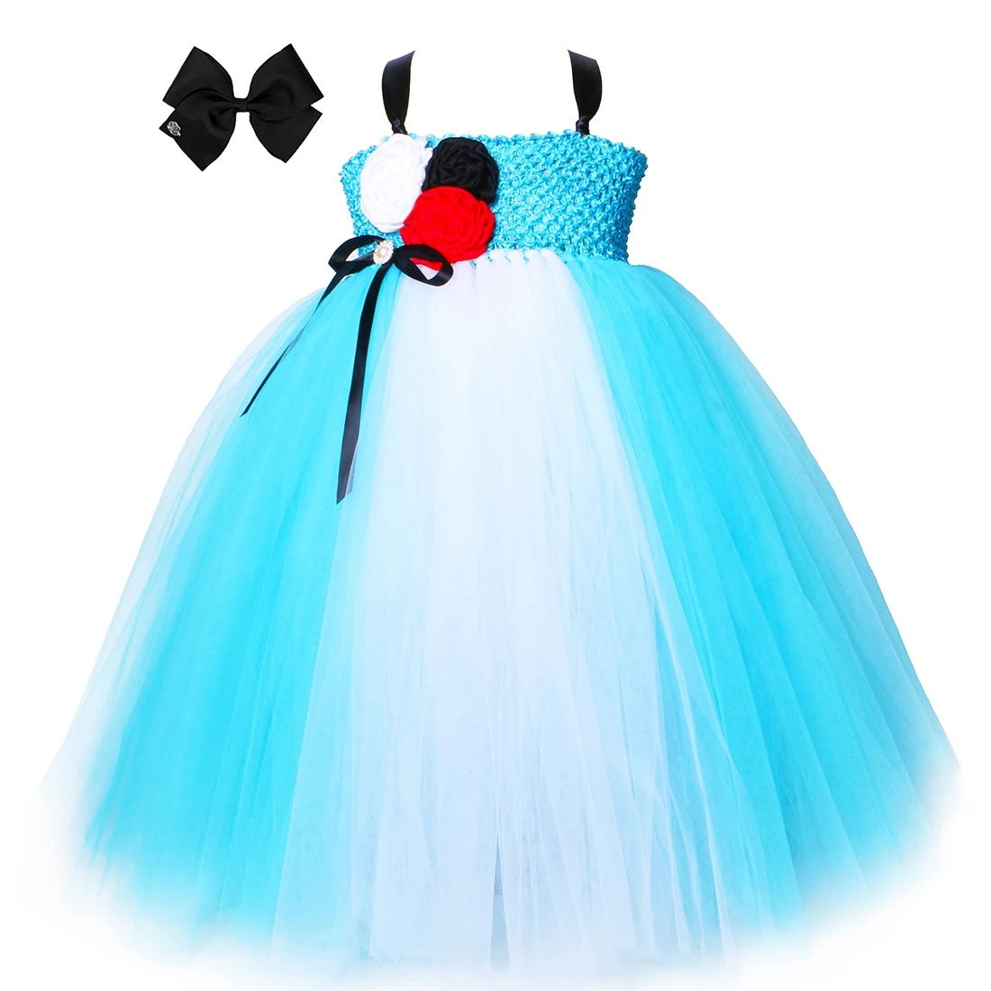 

Girls Princess Alice Tutu Dress Sky Blue White Flowers Girls Birthday Party Dresses Kids Halloween Holiday Alice Cosplay Costume