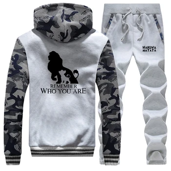 

men fashion hakuna matata print Tracksuit sweatpant suits Homme Thick jacket+Pants sets Fleece hooded Hoodies Warm Outerwear top