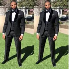 Черные Свадебные смокинги для жениха на заказ, комплект из 3 предметов, Женихи, мужской костюм, мужские костюмы для жениха(пиджак+ брюки+ жилет