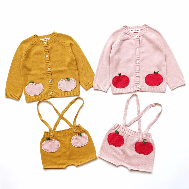

Lovely Baby Boys Girls Knit Bloomers Brand Kids Clothes Toddler Apple Overall Autumn Winter Summer Knit Shorts Overalls