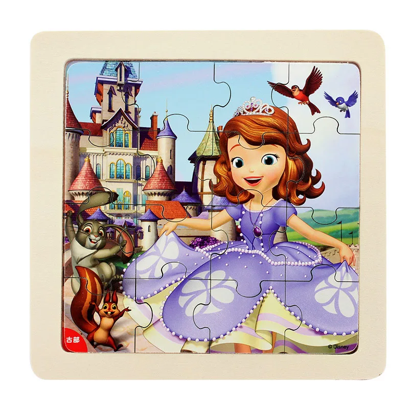 Disney box puzzle princess 16 шт. Лазерная деревянная головоломка для детей от 2 до 4 лет - Цвет: 7