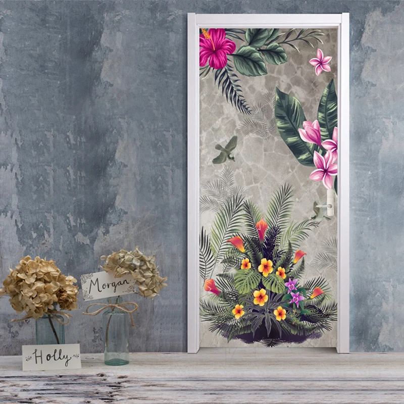 3D самоклеющиеся Diy художественная Наклейка цветок мультфильм животное пейзаж домашний декор двери ремонт ПВХ обои печать картинки - Цвет: Door YXCV2770-07