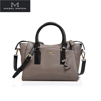 

High-end Genuine Cow Leather Women's Branded Top-handle Handbag Lady Medium Purse Zipper Closure Gray Color Female Shoulder Bag