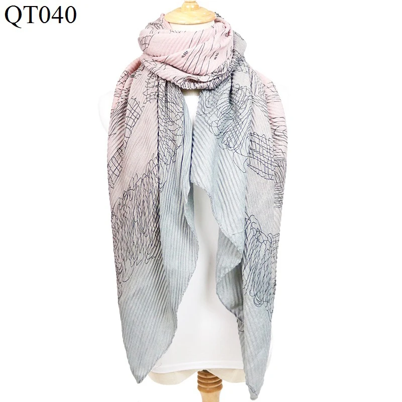 Luxury Brand Two Color Print Scarf Women High Quality Cotton Crinkle Hijab Scarf Wrinkle Shawls And Wrap Blanket Warm Tippe - Цвет: Color 2