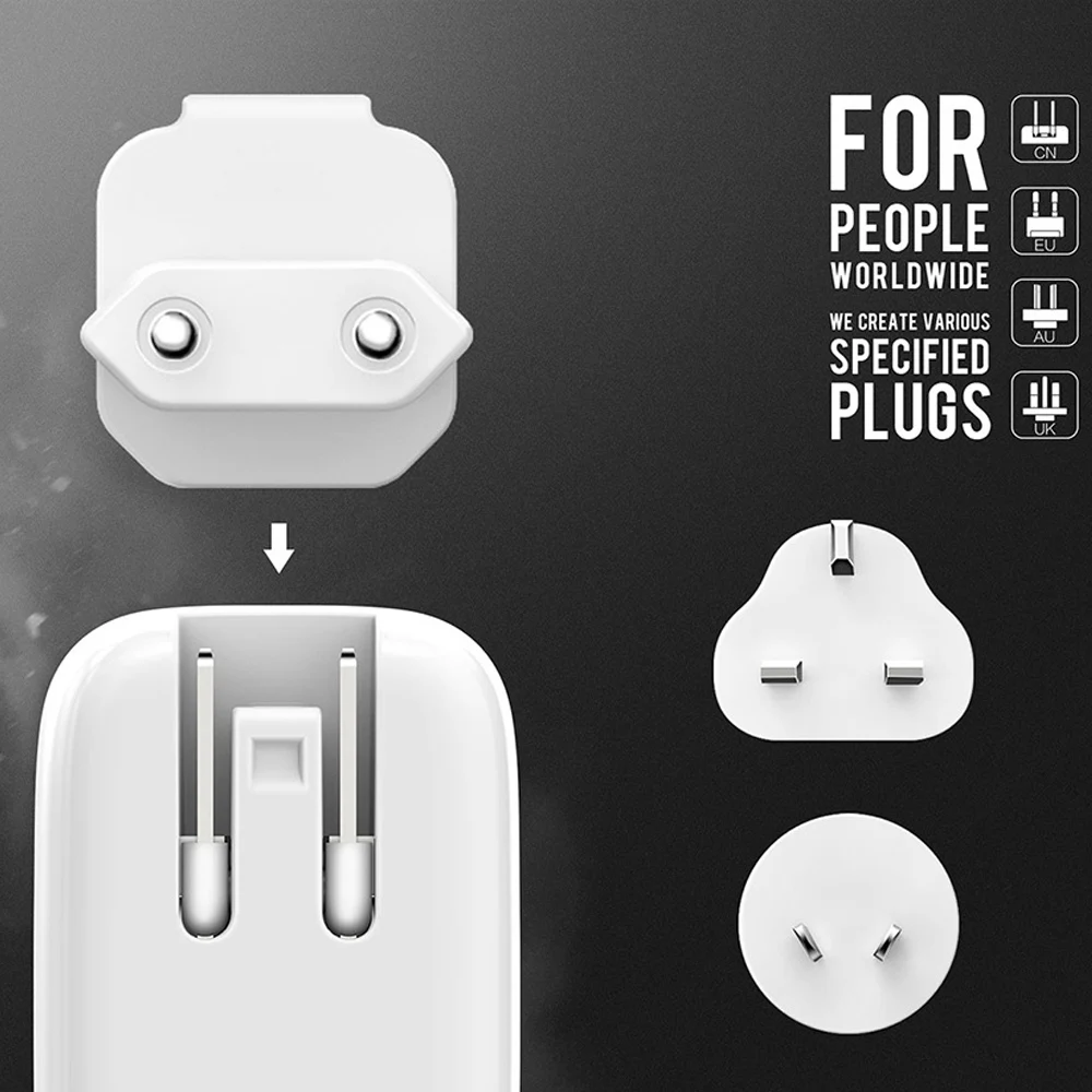 Besegad Многофункциональный портативный двойной USB зарядное устройство адаптер питания с светодиодный сенсорный ночник для смартфона планшета