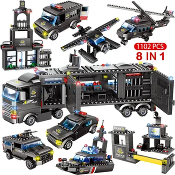 

City Police Station Car Building Compatible Lepinings Blocks 8IN1 SWAT City Police Truck Car Building Block Toy For Boy Children