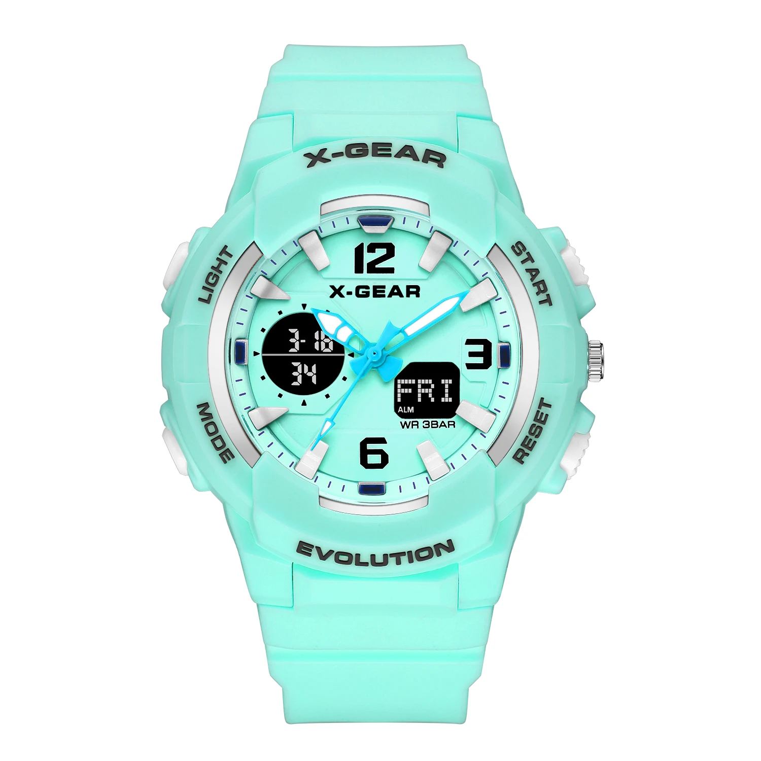 X-GEAR, женские часы, водонепроницаемые, розовое золото, спортивные часы, для девушек, 952, часы, повседневные, розовые, для девушек, часы, для женщин, кварцевые, цифровые часы, светодиодный - Цвет: Небесно-голубой