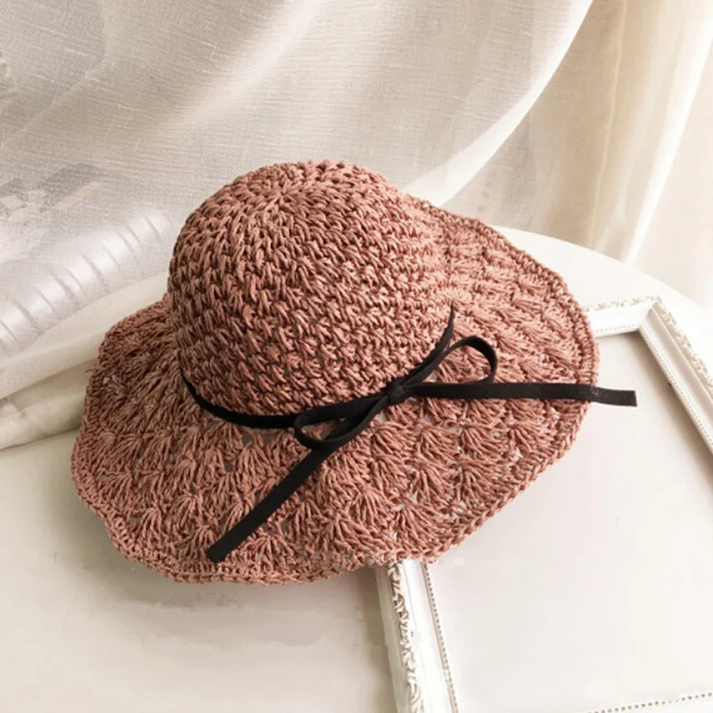 as picture Складной солнцезащитный козырек Femme cap Женская соломенная шляпа Bowknot затенение от солнца Кепка с широкими полями для студентов - Цвет: as picture
