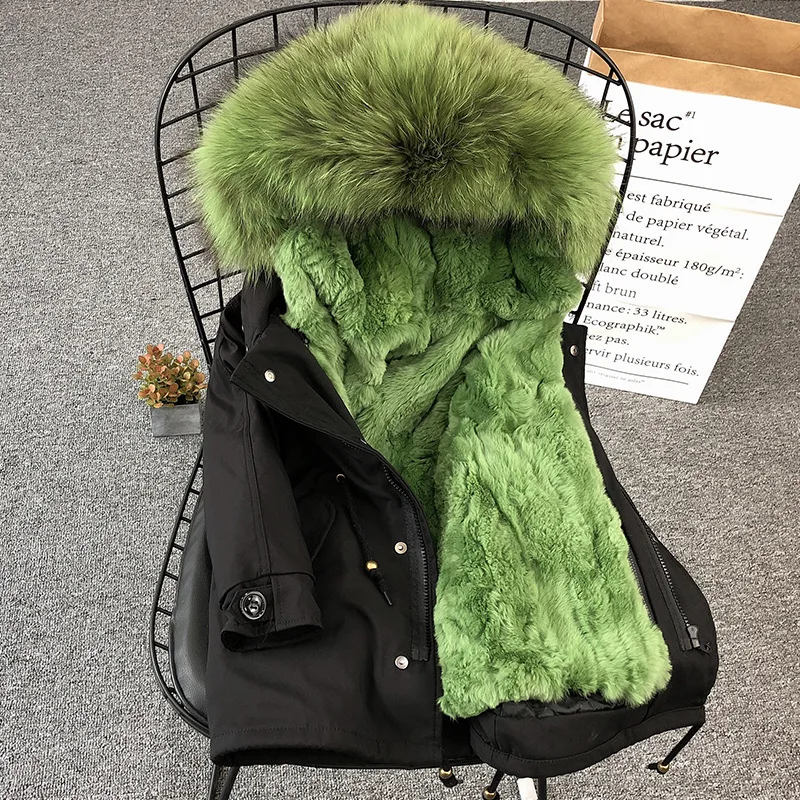 Black Green Fur Меховые парки с капюшоном и натуральным мехом для мальчиков и девочек; толстый теплый детский зимний комбинезон; детская зимняя куртка со съемной подкладкой из натурального меха; верхняя одежда - Цвет: Black Green Fur
