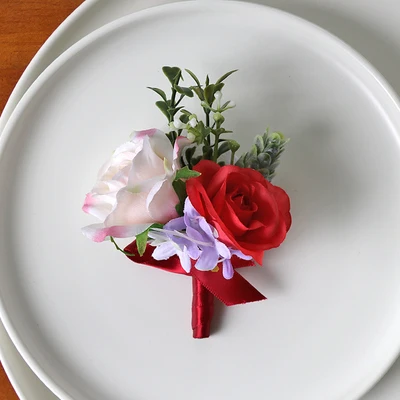 boutonniere-D YO CHO Искусственный Свадебный бутоньерка свадебная бутоньерка на запястье шелковая чайная роза Подружка невесты на запястье цветок девушка браслет сестра корсажи - Цвет: boutonniere-D