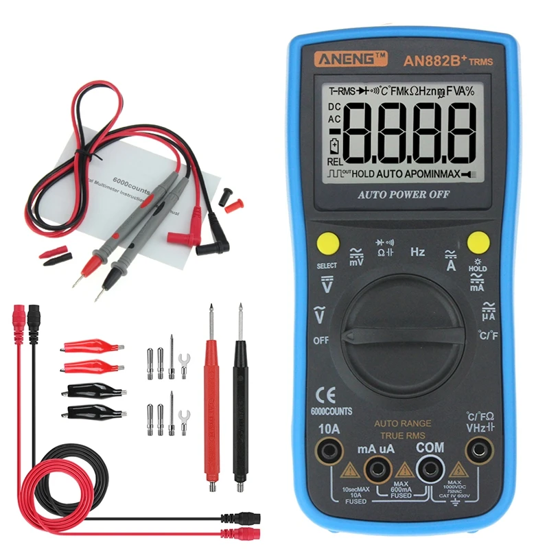 ANENG AN882B+ TURE RMS цифровой мультиметр Авто NCV AC DC авто LCR вольтметр тестер темпратура тестер непрерывности [синий]