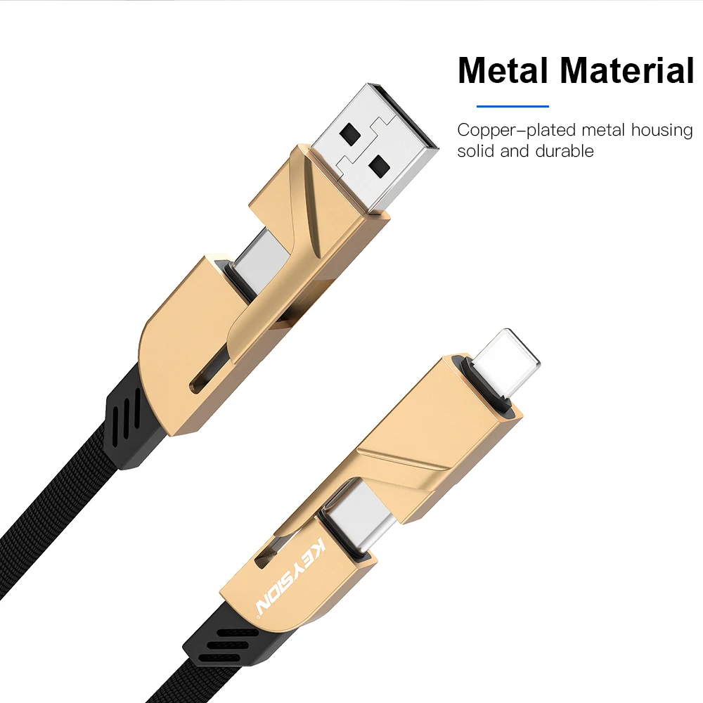 KEYSION 4 в 1 кабель для быстрой зарядки USB-type C металлический кабель для синхронизации данных PD Быстрая зарядка USB-C-type-C провод для iPhone Android