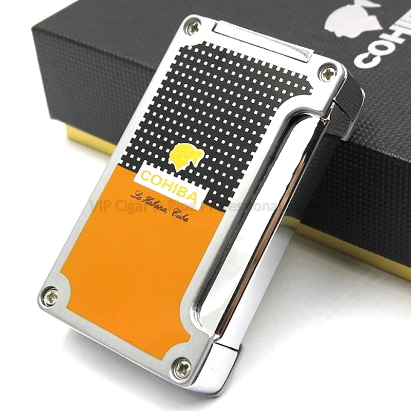 Yellow COHIBA Классический Дизайн Металл 1 фонарь струя пламени сигарета зажигалка с перфорацией инструмент для курения на открытом воздухе - Цвет: Yellow