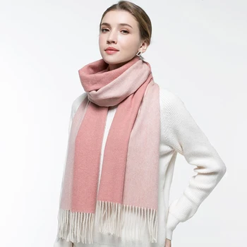 

Women 100% Pure Wool Scarves Winter Tassel Solid Pink Wrap Brand Warm Long Echarpe Warps for Ladies 100% Wool Shawls Pashmina
