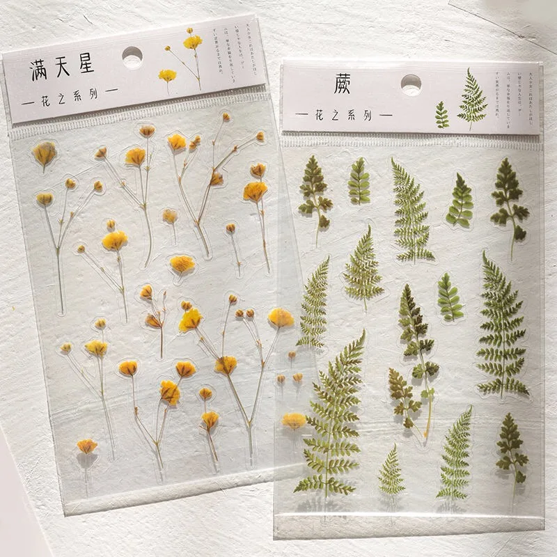 Stickers Flowers Leaves Plants Stickers Lable Transparent PET for Scrapbooking Diary Journal Decorative DIY Material Decorative Stickers Floral Stickers