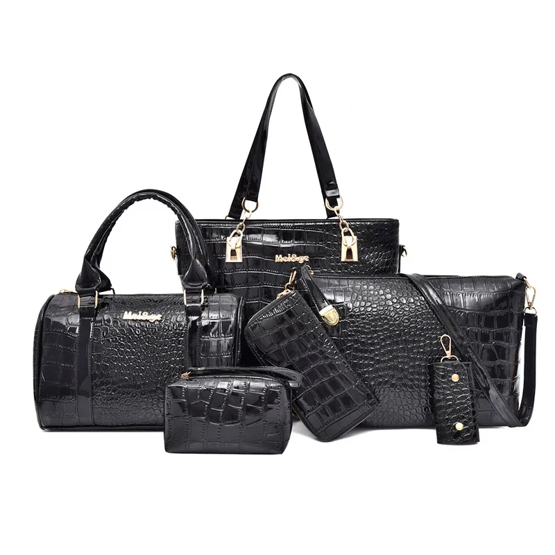 

New Fashion Women's Composite Bags PU Leather 6 Piece Set Crocodile Pattern Lady's Shoulder Messenger Handbags #197500