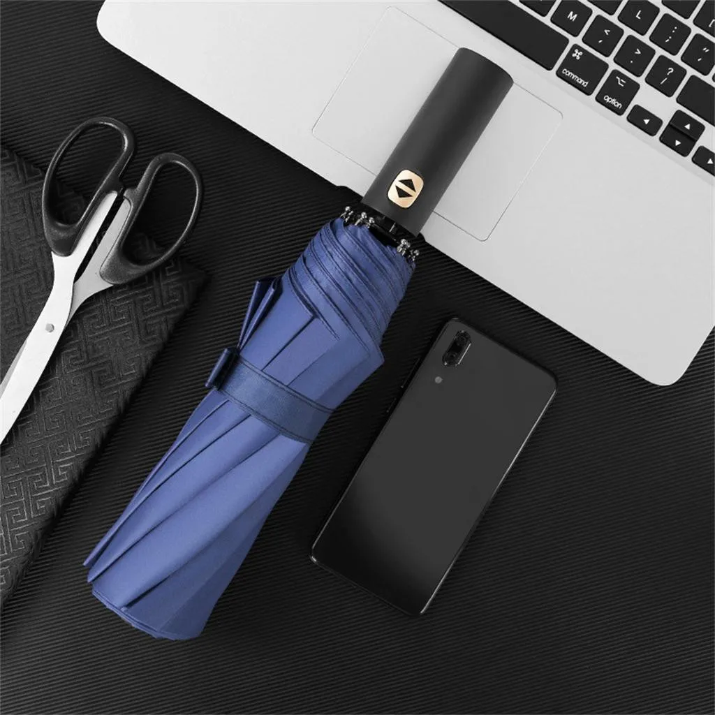 New Automatic Folding Business Umbrella Gold Handle Tri-Fold Umbrella