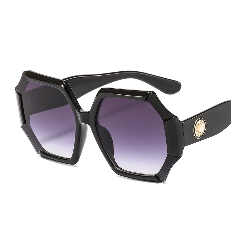 Ретро Уникальные негабаритные солнцезащитные очки для женщин и мужчин модные очки унисекс трендовые жемчужные многоугольные солнцезащитные очки Оттенки UV400 gafas de sol - Цвет линз: C1 Black Gray