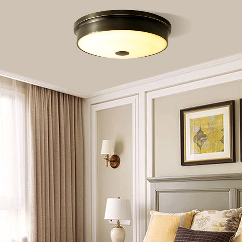 

All copper American black rub gold LED ceiling lights warm romantic bedroom lamp simple home study lamp