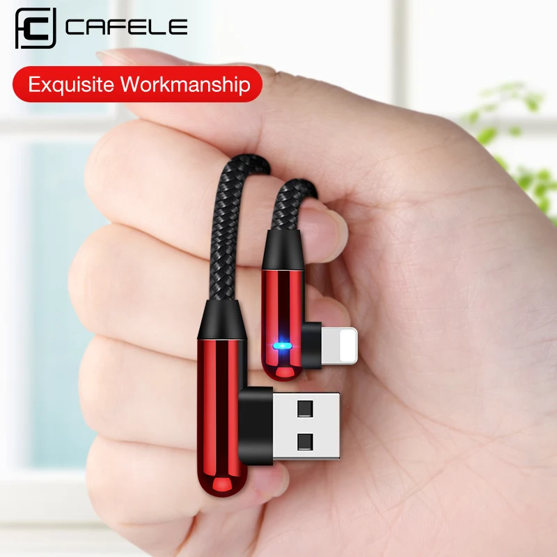 Светодиодный usb-кабель Cafele 90 градусов для IPhone 11 Pro X Xr Xs Max 8 7 6s Plus, игровой usb-кабель для зарядного устройства для IPhone