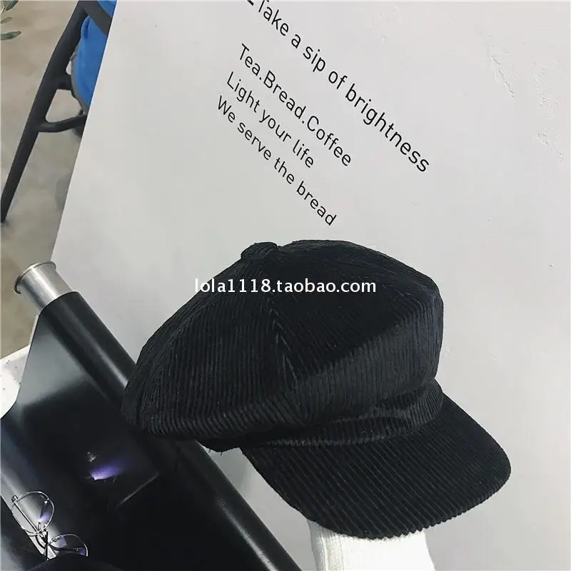 Осень Зима Корея вельветовые береты Восьмиугольные шляпы кепки s Misty Ким нам Чжу же Ретро береты шапка для женщин и мужчин 5 цветов - Цвет: black