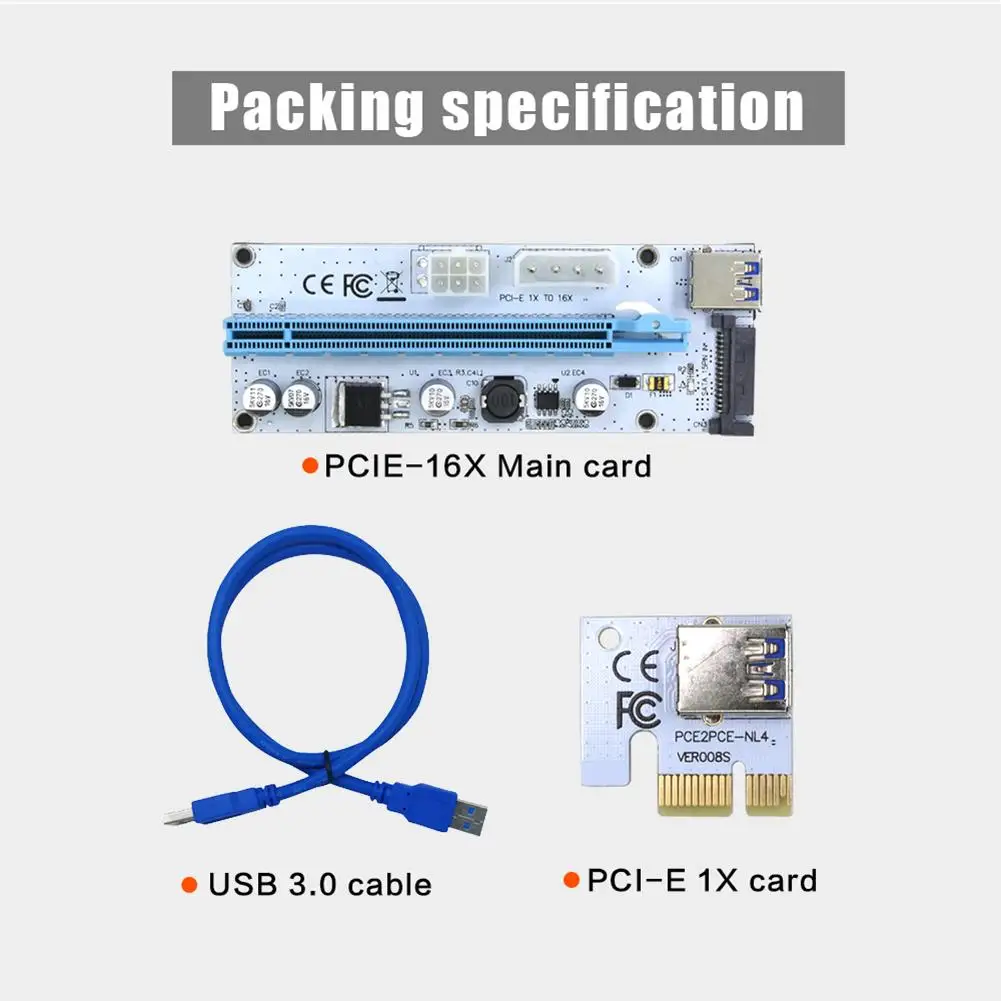 Новая белая переходная карта pci-e 008 Express 1X 4x 8x 16x удлинитель PCI E USB Riser 008S адаптер карта SATA 15pin для Майнинг Биткойн шахтер