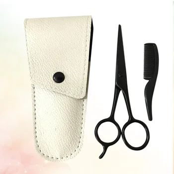 

3pcs Beard Scissors Set Stainless Steel Small Precision Scissors Beard Care Tool Beauty Grooming Kit (Black Scissors+Apricot Lea