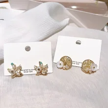 MENGJIQIAO милый корпус Морская звезда серьги гвоздики для женщин Имитация Жемчуга Нежный Круглый Круг Букле д 'ореиль девушки ювелирные изделия