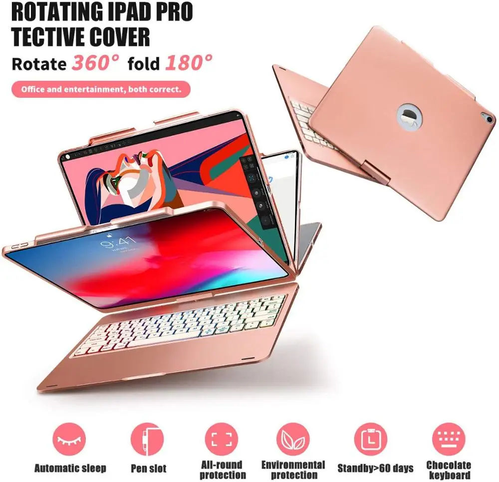IPad Pro для 12 9 2018 3-360 градусов вращения чехол клавиатуры с Цветной подсветкой iPad