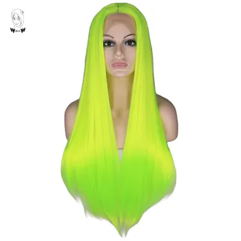 

WHIMSICAL W Long Silky Straight Neon Yellow Color Straight Wigs Lace Front Synthetic Wig for Women Natural Heat Resistant Hair