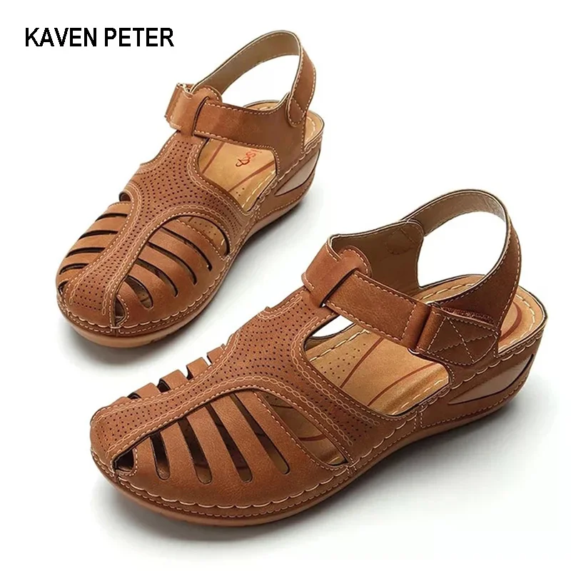 

women sandals summer ladies girls comfortable ankle hollow round toe sandals female soft beach sole shoes plus size 34-46