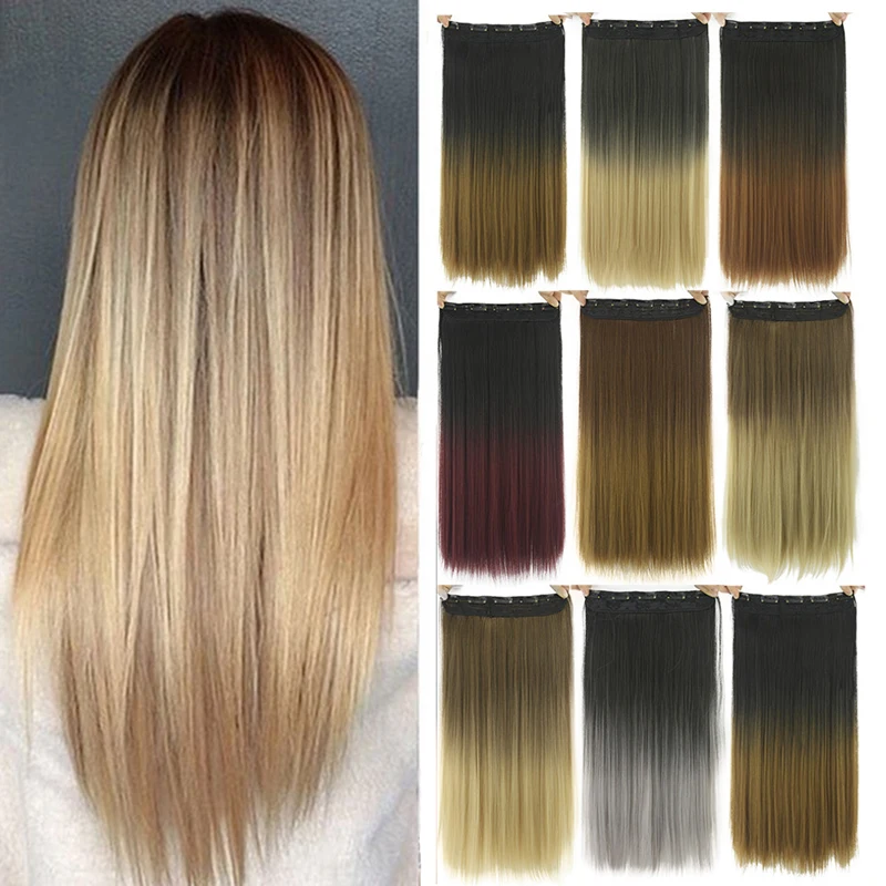 

GRES Synthetic Hair Extensions 5 Clip In Long Straight Ombre Women Gradient Hair Pieces High Temperature Fiber
