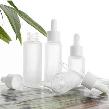 

15ml 30ml Empty Frosted Clear Glass Dropper Bottle Lotion Bottle with White Cap Cosmetic Container WB2014