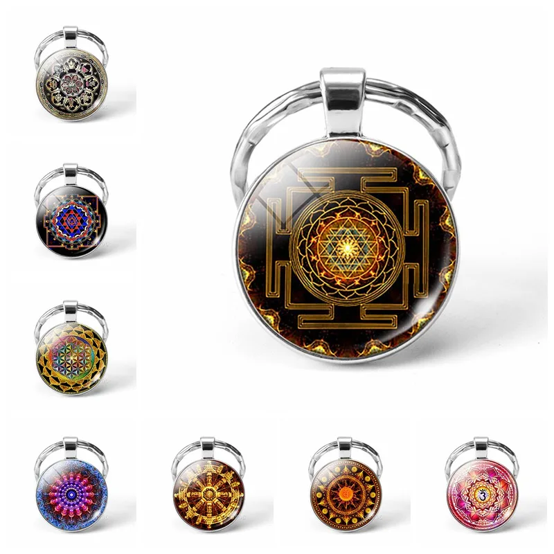 Брелок для ключей Sri Yantra с рисунком мандалы Будда Сакральная Геометрическая