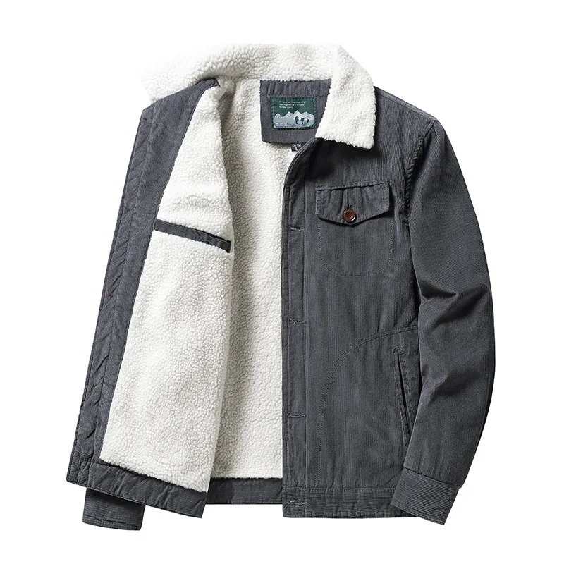 

Fashion Brand Men Corduroy Coat Vintage Casual Thicken Woolen Fleece Keep Warm Outdoor Daily Solid Color Simple Trendy Jacket