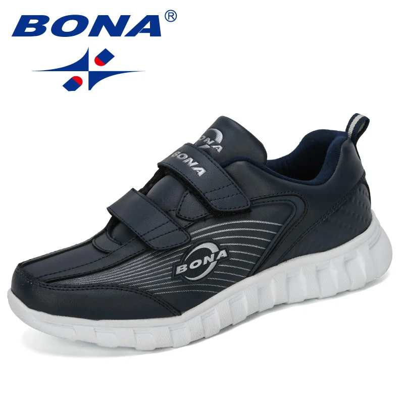 Deep blue S gray BONA/Новинка года; Дизайнерские кроссовки из яловичного спилка; мужская обувь на липучке; Уличная обувь на плоской подошве; мужская повседневная обувь; модная мужская обувь - Цвет: Deep blue S gray