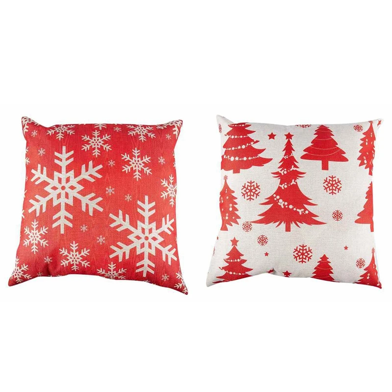 Snowflakes Red Wooden Texture Background Throw Pillow Case Beige + &amp Christmas Tree | Дом и сад