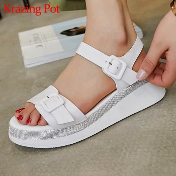 

Krazing pot 2020 summer new arrival natural leather peep toe wedges French romantic beauty lady daily wear hot sandals women L72