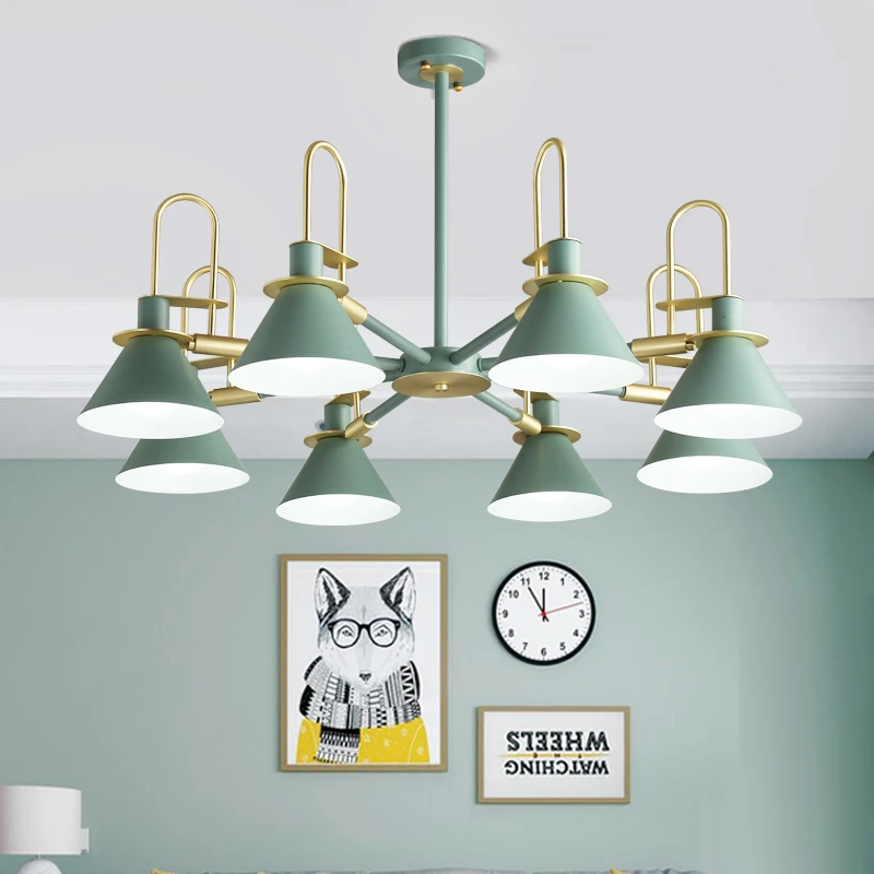 

Nordic post modern chandelier macaron 3/6/8 heads green black white pendant lamp living room bedroom restaurant lighting fixture